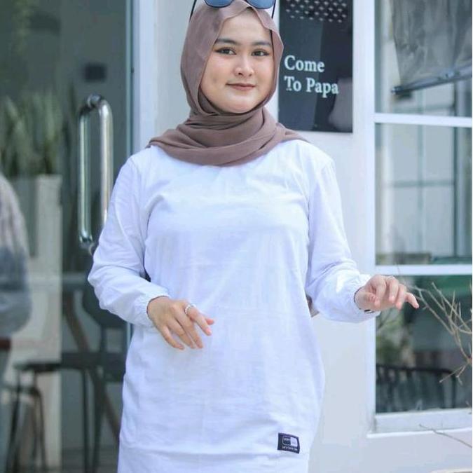 Tunik Wanita Lengan Panjang Putih Polos Bahan Katun Combed 24s - Basic, Hitam, Linen, Top, Oversize,