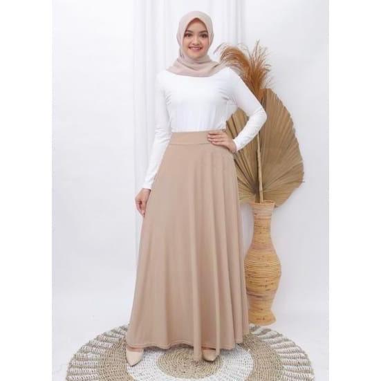 Rok Payung Panjang Wanita Rok Lebar Karet Tebal Muslim Bawahan Maxi Hitam