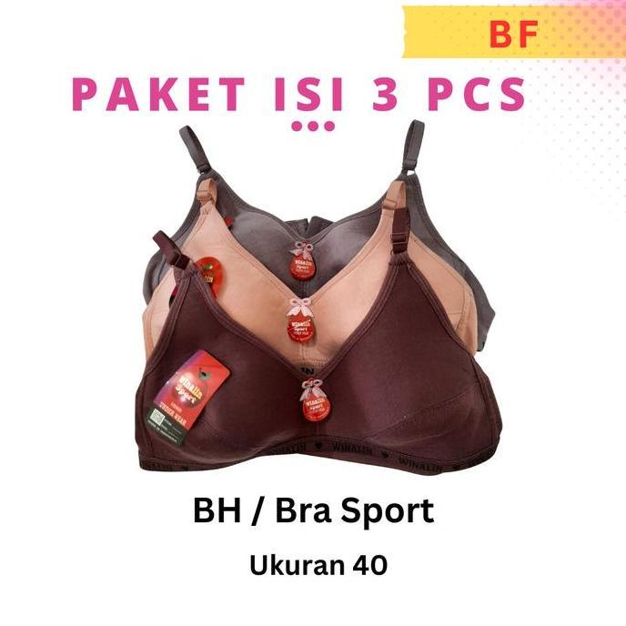 Bra Sport Wanita Winalin Ukuran 40 BH Isi 3 Pcs Tanpa Kawat dan Busa Tipis Bahan Katun