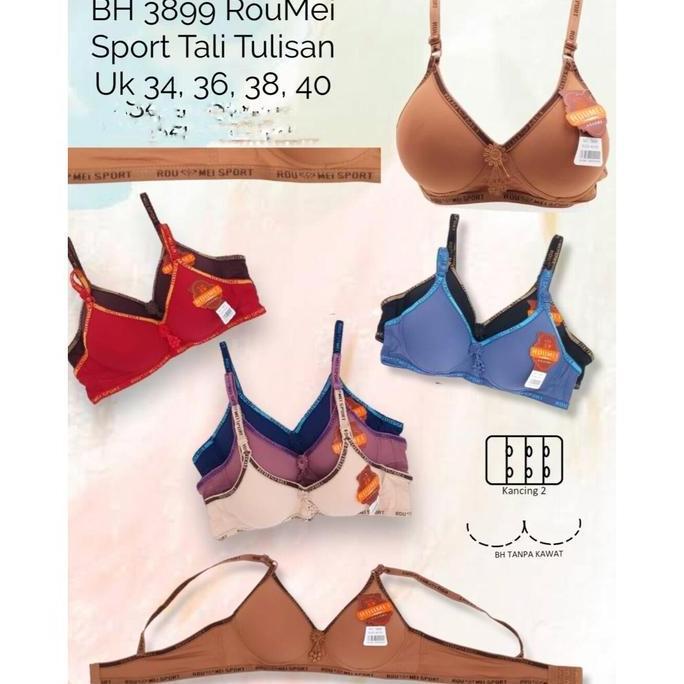 BRA BH SPORT TALI TULISAN KAIT 2 BUSA TANPA KAWAT ROUMEI 3899 PREMIUM BRA