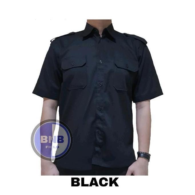 KEMEJA SERAGAM  HITAM POLOS BAHAN AMERICAN DRILL