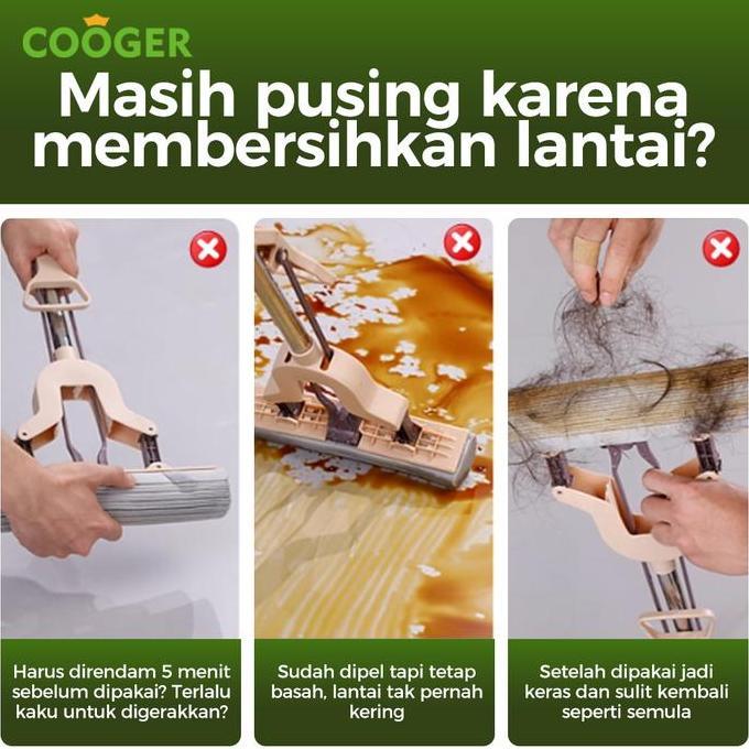 Cleaya- Cooger Sponge Mop Alat Pel Busa Peras Lipat Otomatis Pel Spons Pva 33Cm 3S Cepat Lunak Pel P
