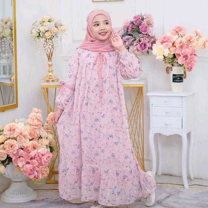 Gamis Anak Dayana Motif Premium - Syari, Remaja, Baju Dress Panjang Muslim,ceruty baby doll
