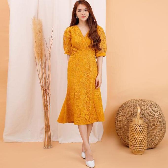 Xyxy- # 150, Dres Bahan Scuba Polos Kombinasi Brukat