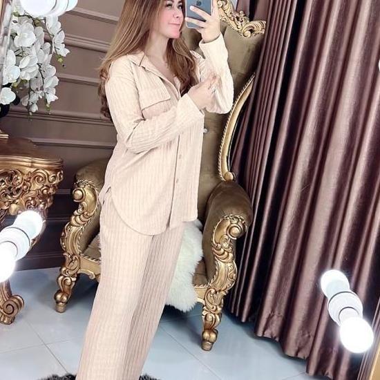 Grgd- Oneset/ Setelan Atasan  Kemeja Celana Cleo Series Polos Panjang (Rgb) Wanita