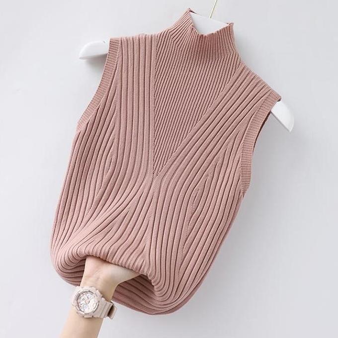 Busananew- [Hallyu] Inner Rajut Wanita Baju Dalaman Premium | Manset Knit Tanpa Lengan Model Garis E