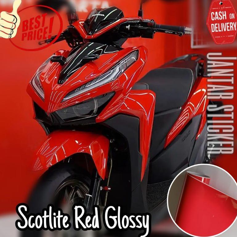 TERLARIS` STIKER MERAH GLOSSY STIKER MOTOR SKOTLET MERAH GLOSSY STICKER SCOTLITE MERAH DOFF SCOTLITE