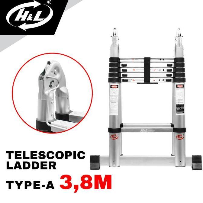 HL Tangga Lipat Aluminium Teleskopik Tipe A 3.8M Double (TERBAIK) (TERBARU) (TERMURAH)