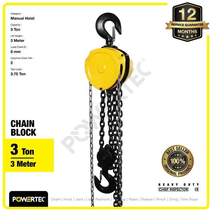 Chain Block / Takel 3 Ton x 3 Meter POWERTEC (TERBAIK) (TERBARU) (TERMURAH)