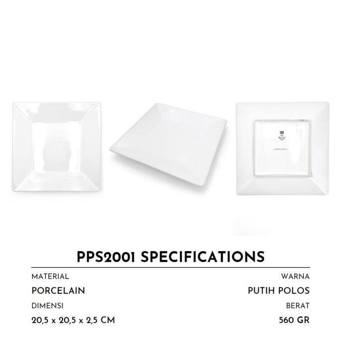 Thebest- Piring Saji Makan Persegi Kotak Segi 4 Keramik Porselen SNI Putih