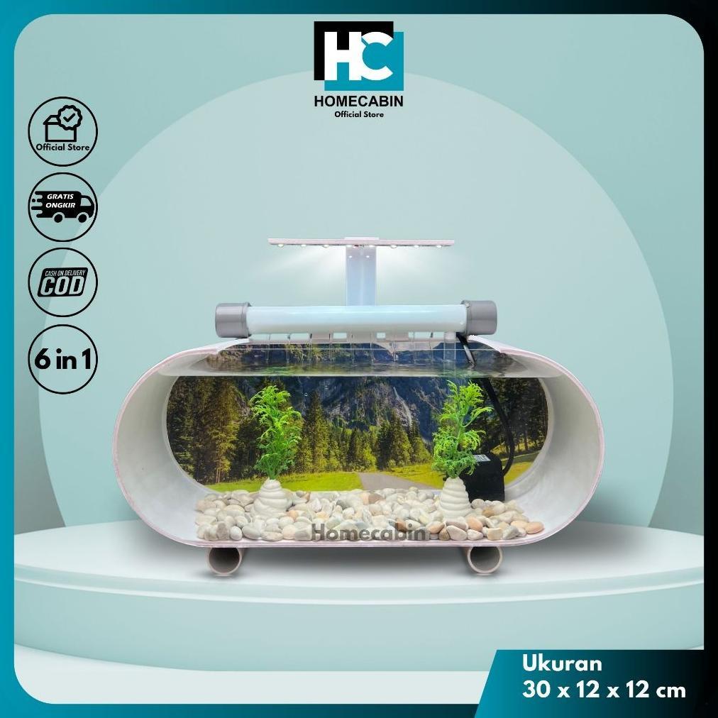 Homecabin - Aquarium Mini Fullset Dengan Air Terjun / Aquarium Akrilik / Aquarium Minimalis Fullset 