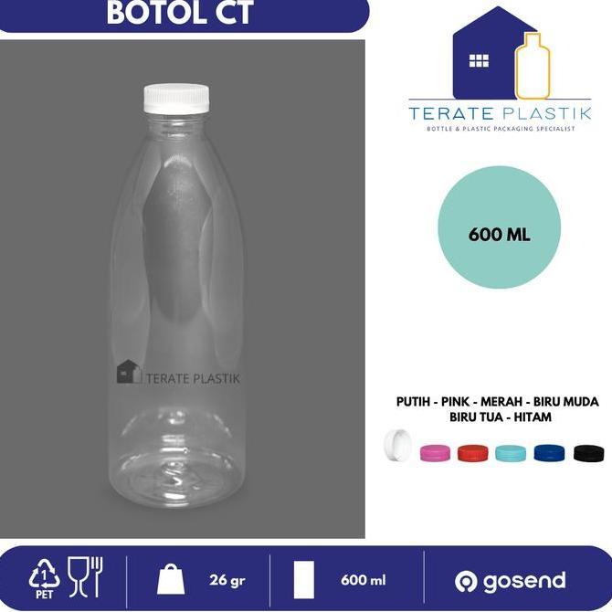 Storage- Per20Pcs, Botol Plastik 600Ml | Botol Minuman 600Ml | Tutup Putih/Hitam | Terate Plastik