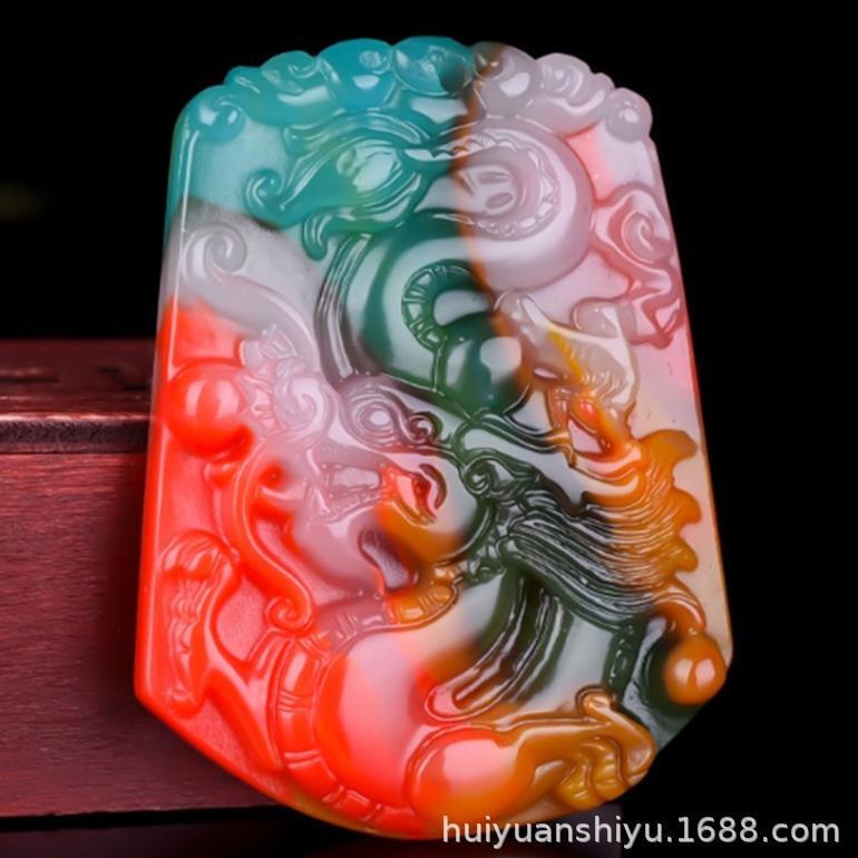 Kalung liontin batu agate multi color/Kalung Liontin Cina  Pria Wanita/ Kalung Batu Giok  Liontin Gi