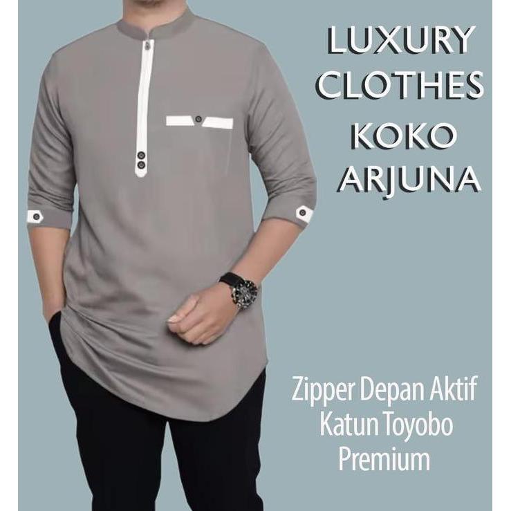 Koko Kurta Arjuna Busana Baju Koko Pria Muslim Dewasa Jumbo Katun Toyobo Size S M L XL XXL XXXL nyam