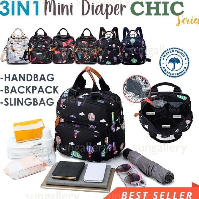 Sungallery Fashion 3In1 Mini Diaper Bag Chic Tas Bayi Ransel Selempang Import Nylon Black