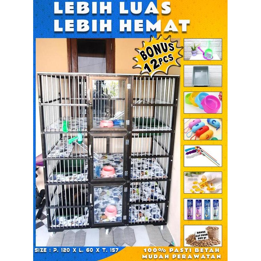 kandang kucing alumunium 3 pintu tingkat kamar murah kuat kokoh