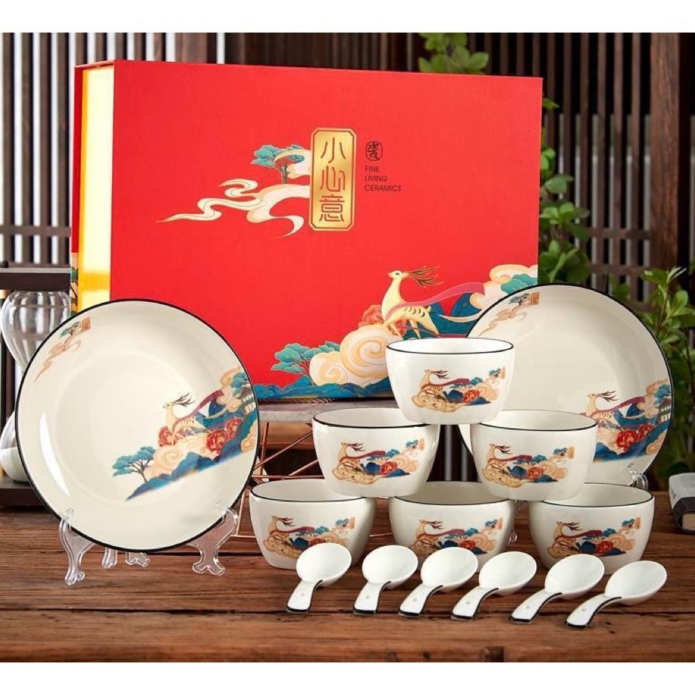 DNICE mangkok imlek set keramik / hampers imlek /mangkuk piring mewah / souvernir hampers imlek