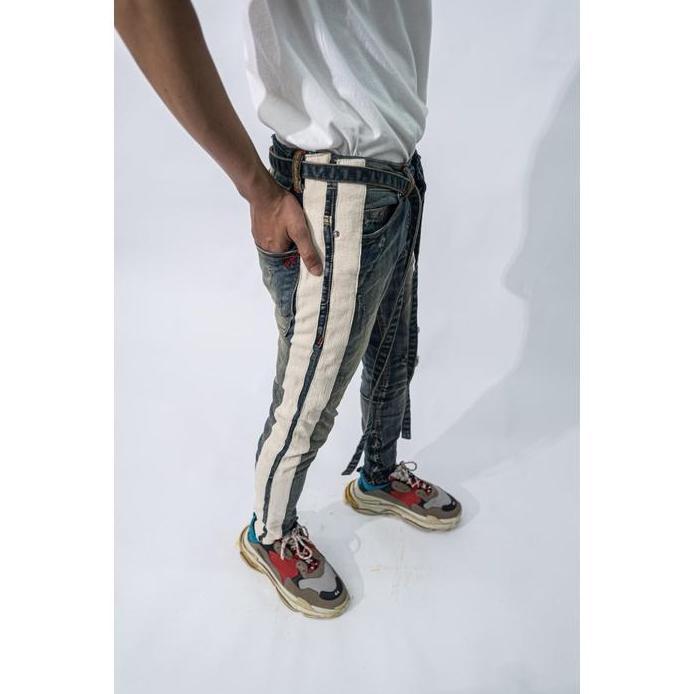 M1 mid distressed - Rusted blue dual stripes - Celana Jeans murah
