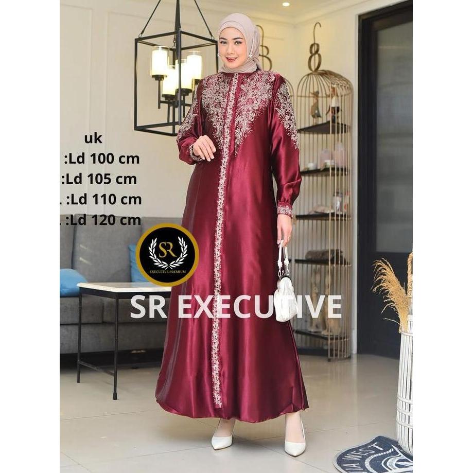 Grosir Gamis Kristal L Bordir Wanita Muslimah  Semi Sutra Silk Premium  Seragam Pesta Pernikahan Pen
