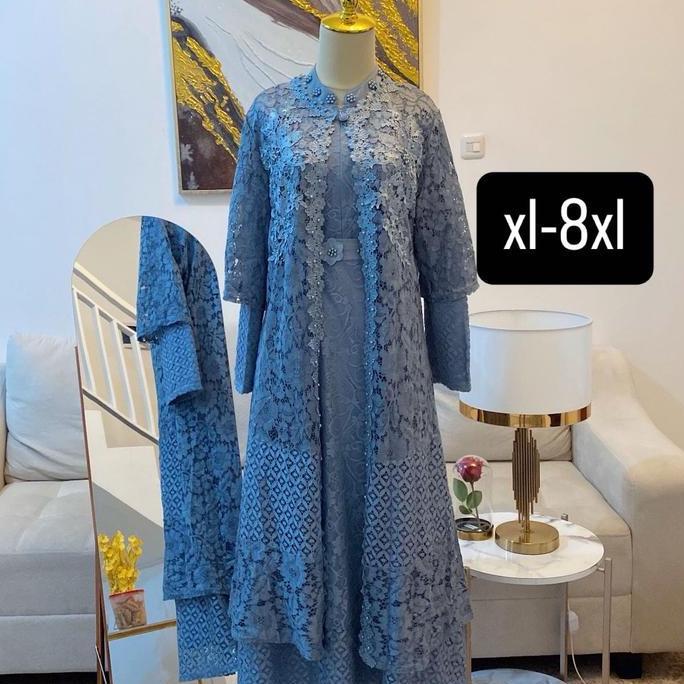 Sale Gamis Awdella Outer M127 Brokat Mewah Muslim Pesta Dress Wanita Kondangan Dewasa Lebaran Maxi P