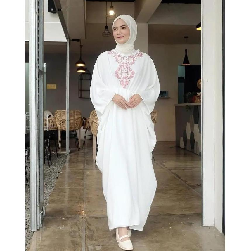 Promo Afika Pink Embroidery Kaftan /Kaftan Bordir Putih Jumbo/ Kaftan Bordir Hitam Jumbo Muslim Panj