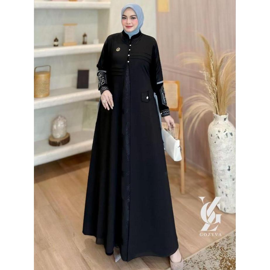 Grosir Khadijah Dress Jetblack Mix Levia Voila Kombinasi Ceruty Babydoll