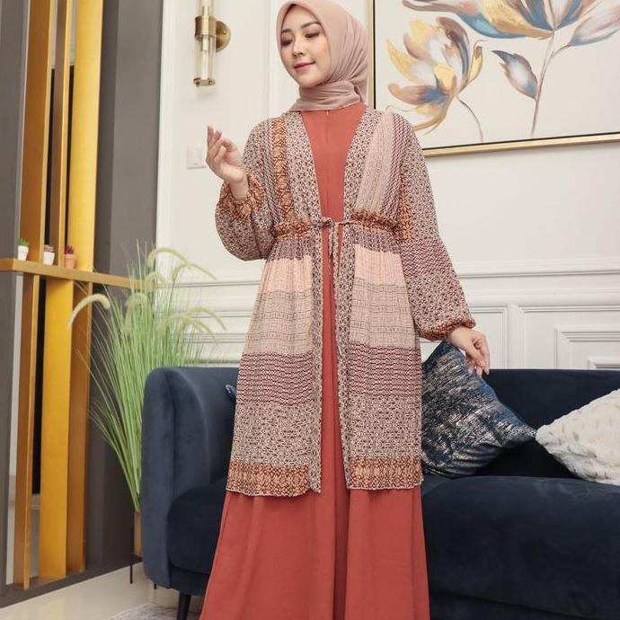 Murah New Set Gamis Yasmin Ceruti Motif Plisket Gies Wanita Formal Muslim Nyaman Outer Panjang Cerut