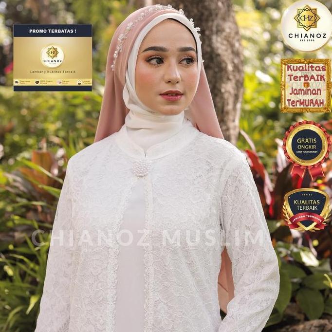 Promo Chianoz Gamis Putih Abaya Putih Turkey Full Brukat Mewah Premium Sifon Ceruti Renda Kaki Payun