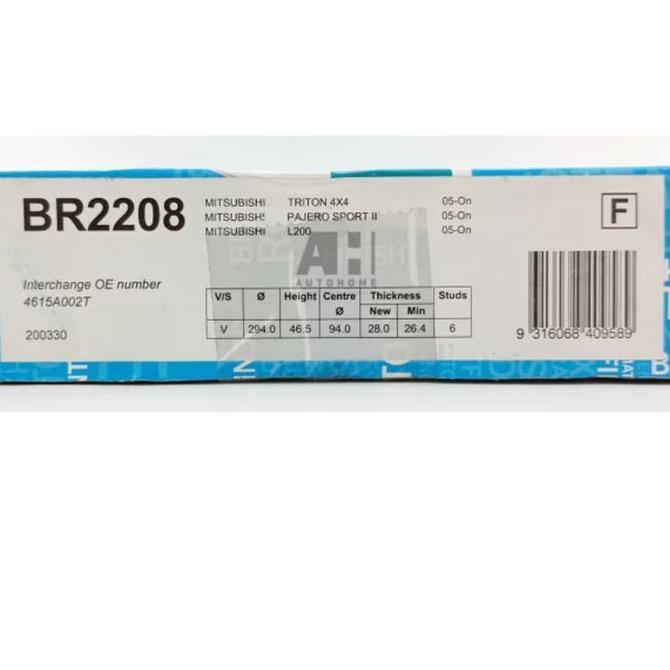 Piringan Cakram Pajero Sport 2008-2015 BENDIX Disc Brake Rotor BR2208
