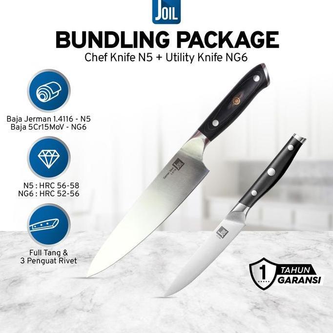 Joil Paket Bundle Pisau Dapur Super Tajam & Utility Knife Set Stainless Steel Multifungsi - N5NG6 Ki