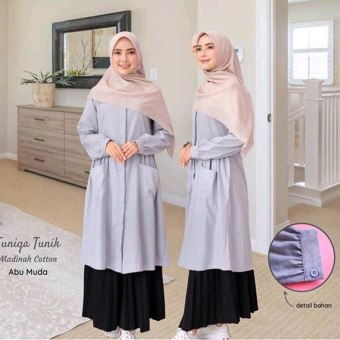 (BEST SELLER) (FREE PARFUM)TUNIK kerah Long dress Brand IJTIHAD bahan katun Madinah FODU Tunik Midi 
