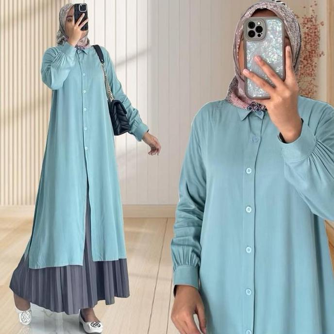 (BEST SELLER) Long Tunik Neyla Wanita Muslim Bahan Rayon Twill Premium Ukuran XL satu set Oneset Fas