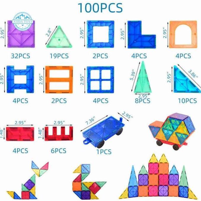 Magnetic tiles 100 pcs mainan edukasi anak