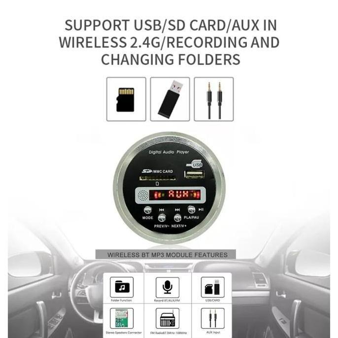 Promo Modul Mp3 Bluetooth 5V - 12V D122 Model Bulat