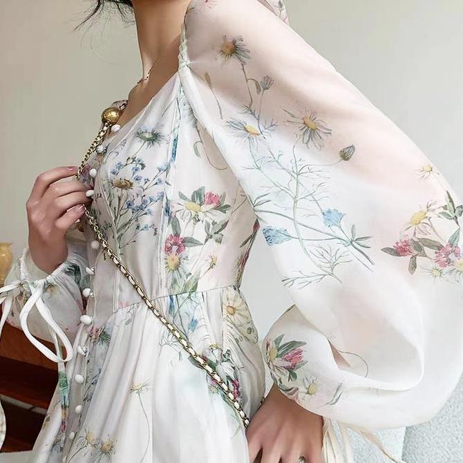 Promo  Gown Chachu Dress Organza Midi Vintage Bodycon Putih Fairy Gaun Elegan Wanita Casual Pesta Ba