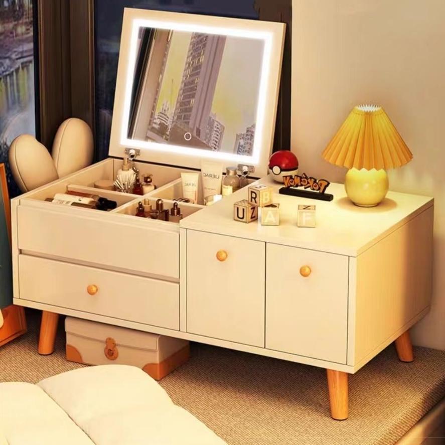 Meja Rias Lampu LED Meja Rias Rak kosmetik Meja Rias Aesthetic Mini Modern Meja Kosmetik