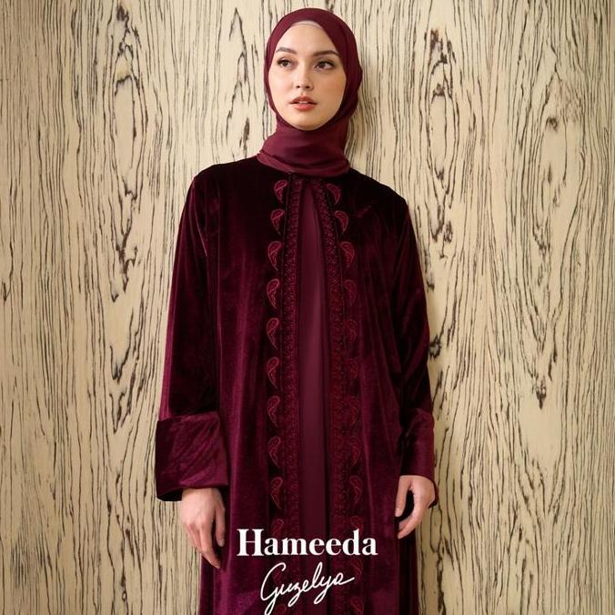 Grosir Hameeda X Guzelya - Armor | Velvet Abaya Outer With 2In1 Instant Sheer Pashmina
