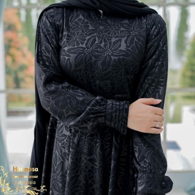 Sale [Gamis Hermosa] Gamis Embos Hermosa Motif Lily Semua Warna (Hitam, Coklat Tua, Army, Tosca, Nav