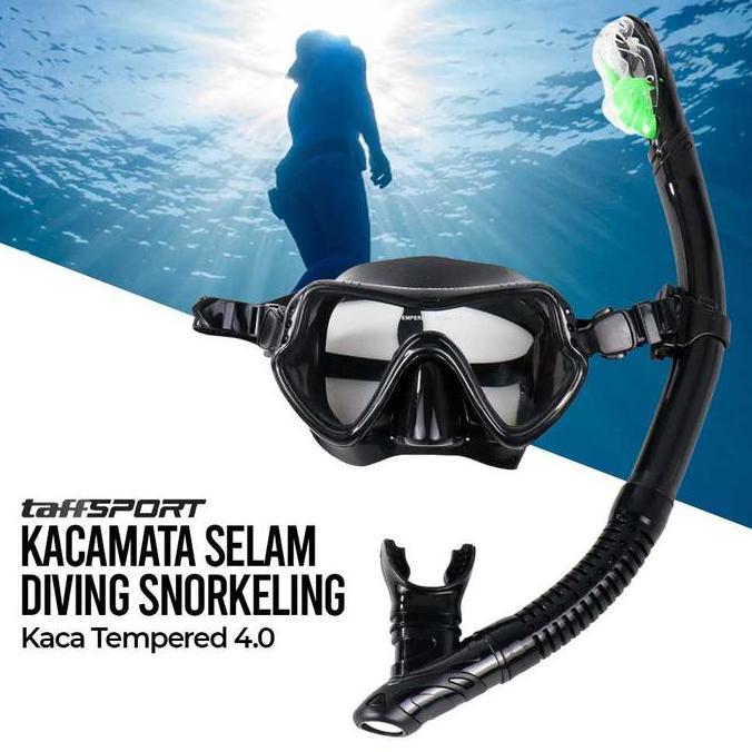 Kacamata Selam Diving Snorkeling Tempered Glass Karet Elastis Uni Segala Usia Anti-embun Laut