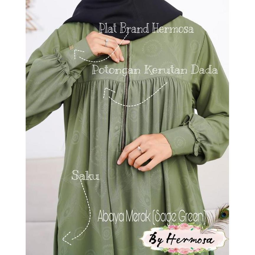 Grosir [Abaya Hermosa] Abaya Hermosa Motif Merak Warna Sage Green-Abaya Sage Green-Abaya Hijau Sage 
