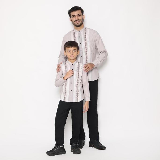 Promo Dancus Kemeja Koko Couple Ayah Anak Lengan Panjang Motif Bordir Warna Cream Olrm271
