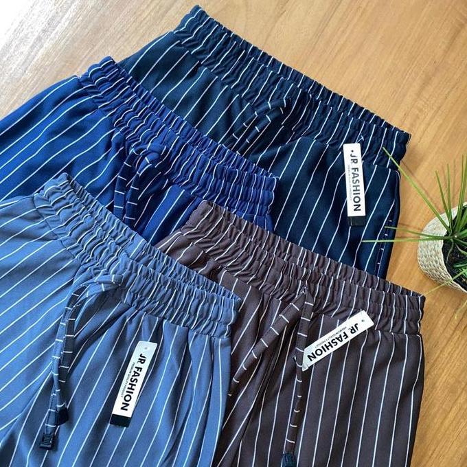Premium Jr - Everyday Pants - Strip Pants Bangkok - Celana Panjang Wanita Baggy Kantor Kuliah Motif 