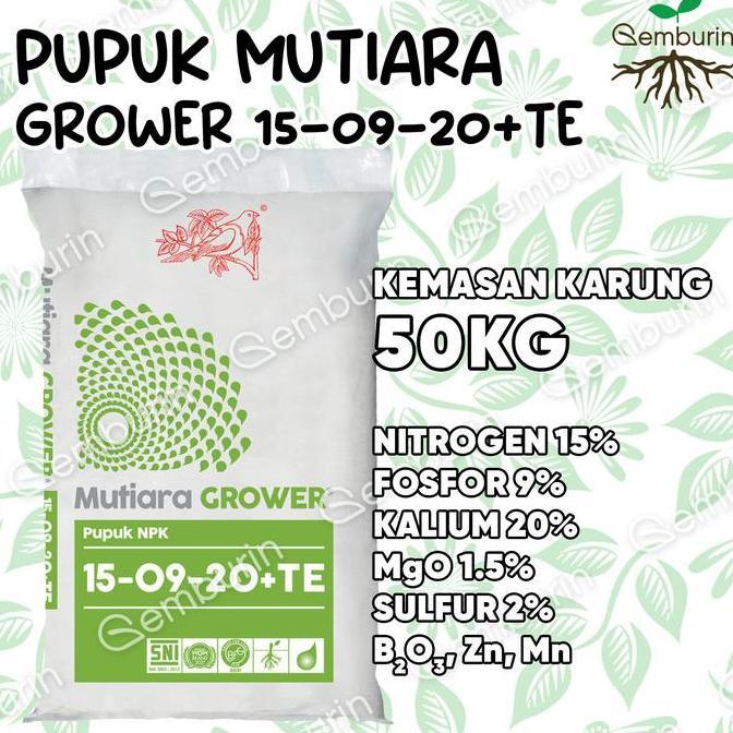 NEW Pupuk NPK Mutiara Grower 15-09-20+TE Hijau KARUNG 50KG Kemasan ASLI PABRIK / Original Murah / Pu