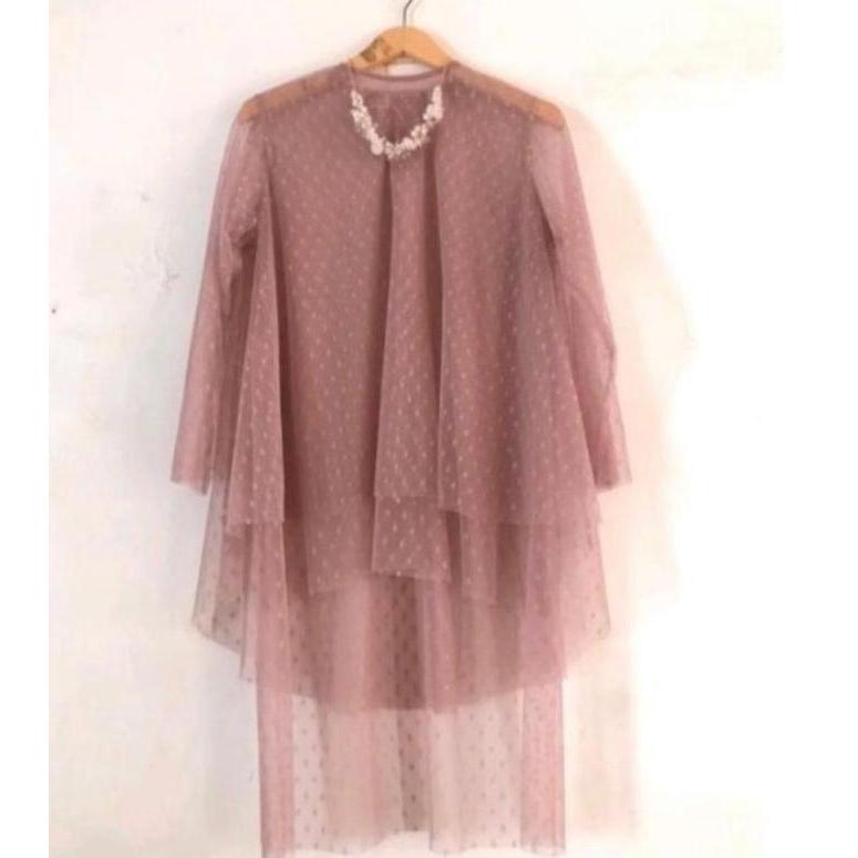 Cantek- Valeria Outer Tunik Kondangan Wisuda Polkadot By.Amora Brokat Cantik Lembut Muslim Nyaman Pa