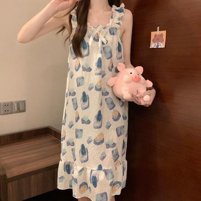 Saless [Cup Bra Series] Ji Hye Dress Daster Tidur Aesthetic Dengan Cup Bra Piyama Korea Wanita Impor