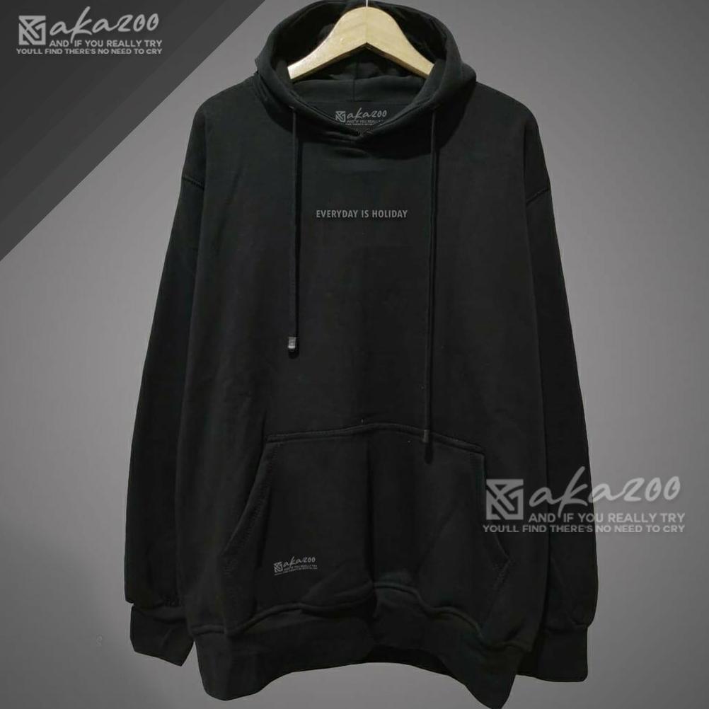 BEST SELLER HOODIE PRIA DISTRO ORIGINAL BRAND AKAZOO WARNA HITAM EVERYDAY IS HOLIDAY SABLON SWITER C