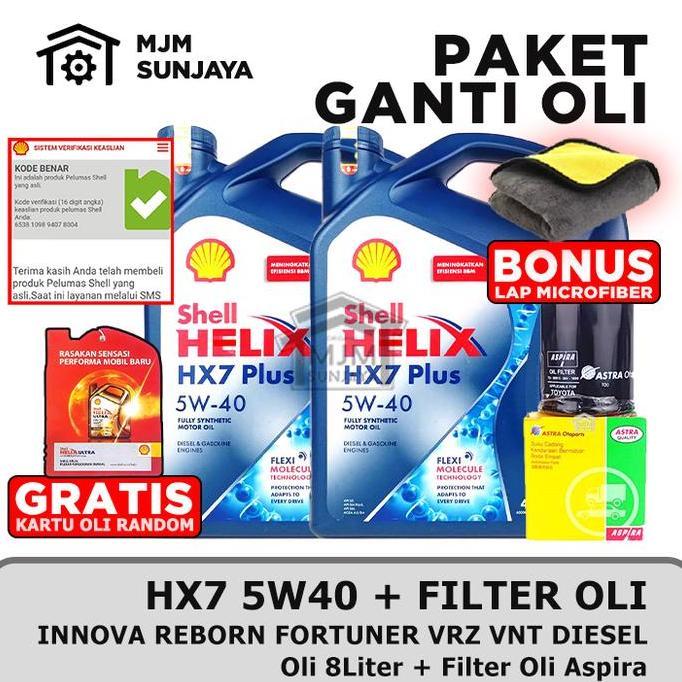 [Gratis Filter Oli] Paket Ganti Oli Mesin Shell Helix Hx7 Sae 5W-40 8 Liter Aspira Innova Reborn For