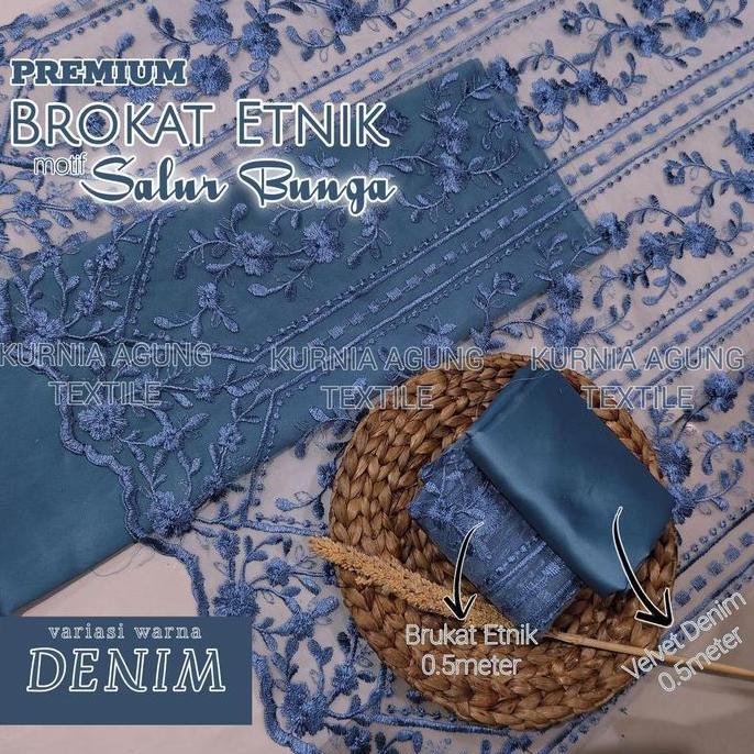 nafida_rahma - meter kain brokat tulle bordir motif salur bunga warna denim blue bahan brukat brides