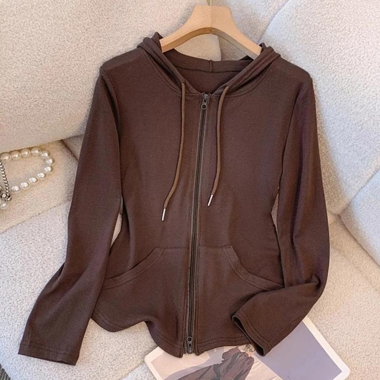 ORIGINAL SWEATER HOODIE RESLETING GANDA COKLAT MODIS ATASAN FASHION WANITA GAYA KOREA