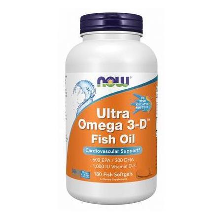 Now Ultra Omega 3 Fish Oil EPA DHA | Omega 3D with 1000IU D3 | 180 Fish Gelatin Softgels